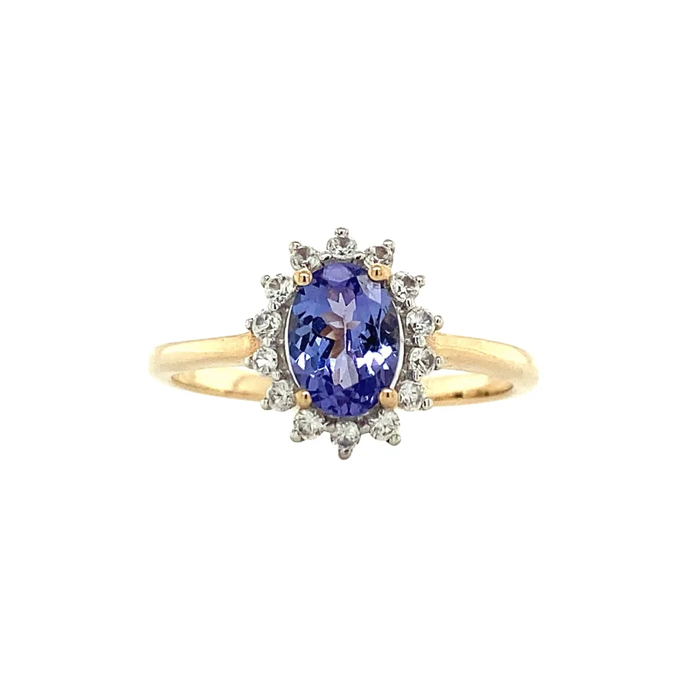 Vintage Cluster 9K Gold Ring with Tanzanite and Cubic Zirconia