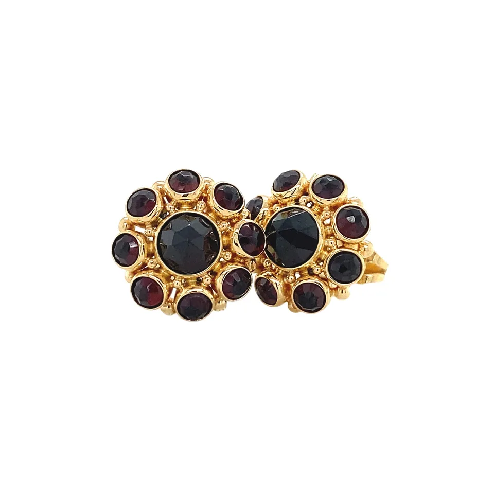 Vintage 14K Gold Cluster Stud Earrings with Garnet