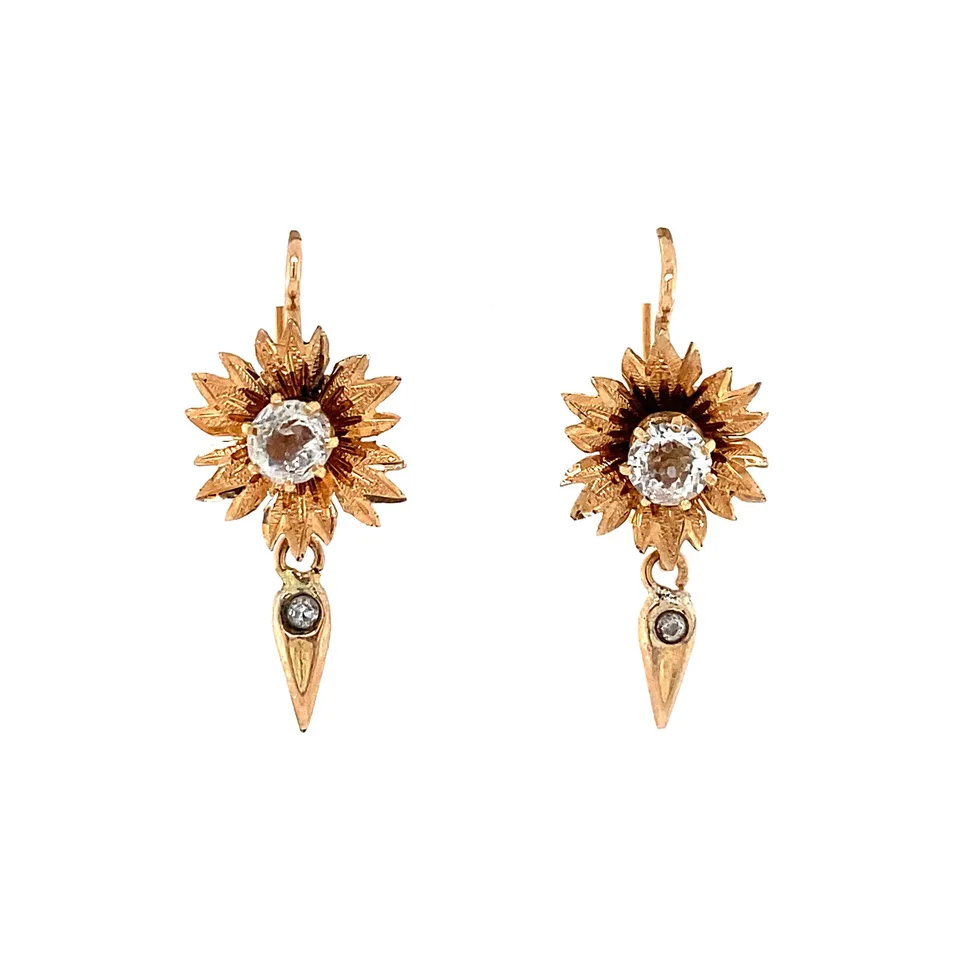 Vintage 14K Gold Drop Earrings with Cubic Zirconia
