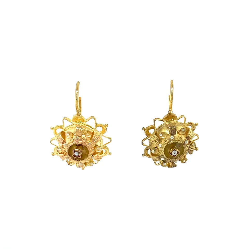 Vintage 14K Gold Fancy Drop Earrings with Pearl