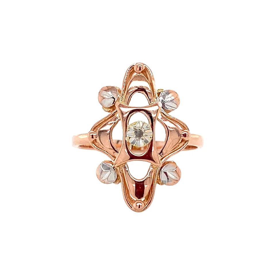 Vintage 14K Rose Gold Ring with Diamond
