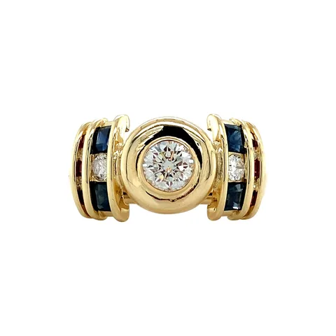 Vintage 14K Gold Ring with Sapphire, Ruby and Diamond