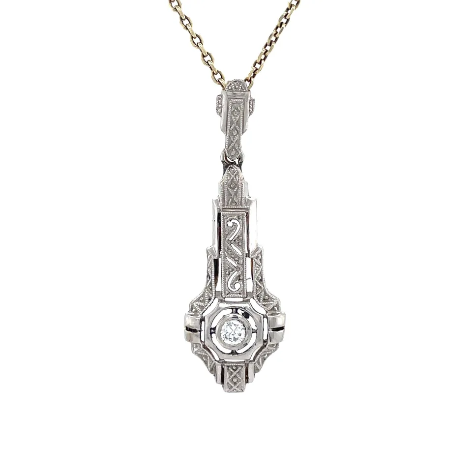 Vintage 14K Two Tone Gold Pendant with Diamond