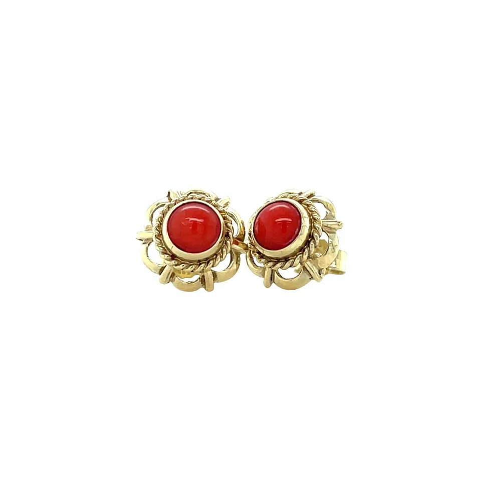 Vintage 14K Gold Stud Earrings with Red Coral