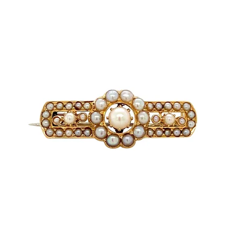 Vintage 18K Gold Cluster Brooch with Pearl
