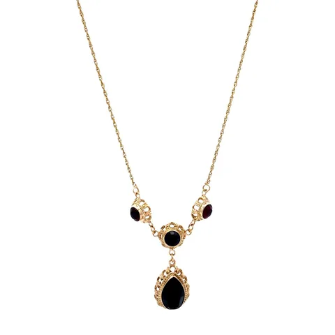 Vintage 14K Gold Rope Necklace with Garnet