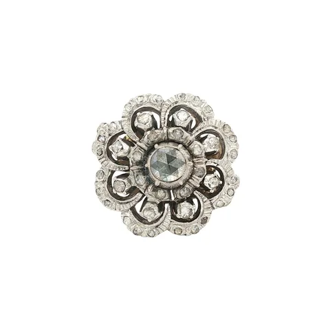 Vintage 14K Gold Cluster Ring with Rose Cut Diamond