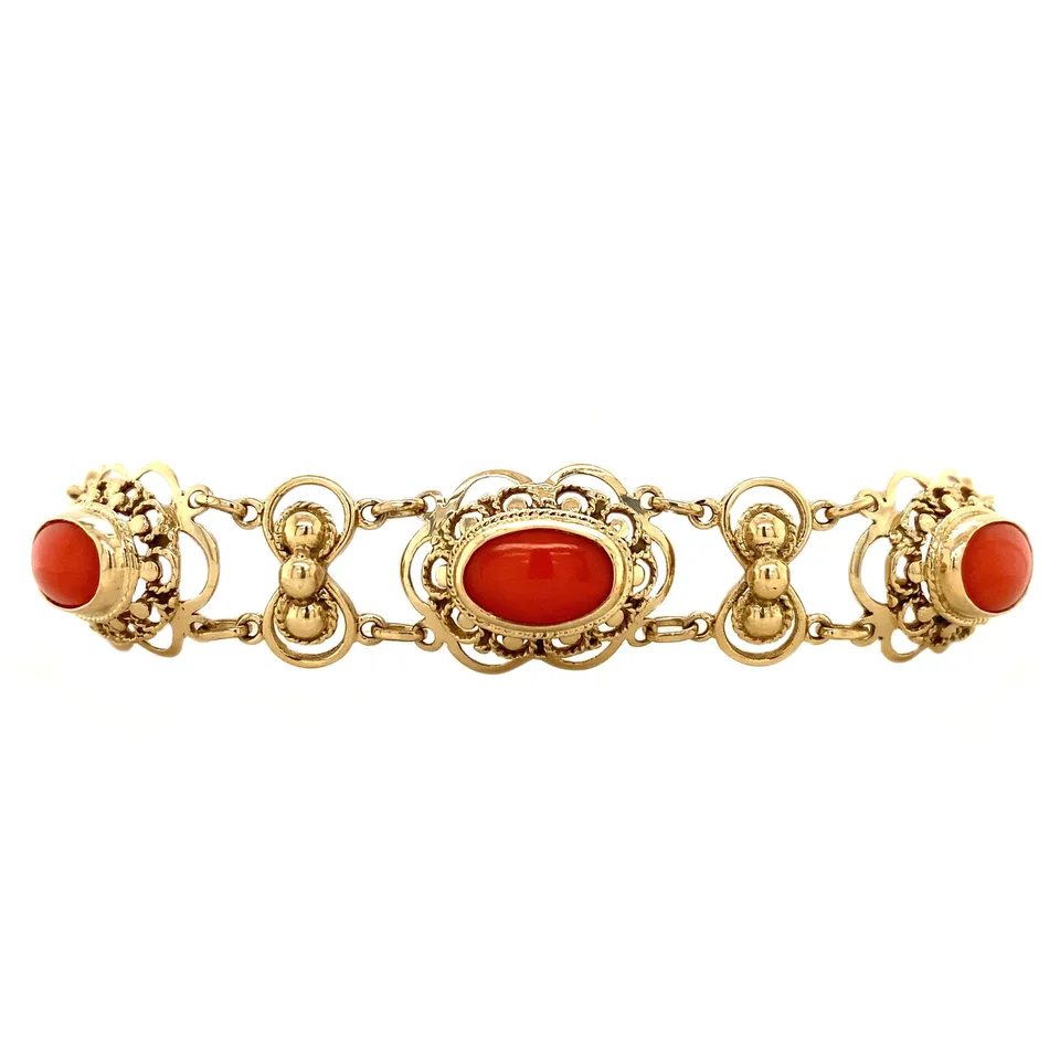 Vintage 14K Gold Bracelet with Red Coral