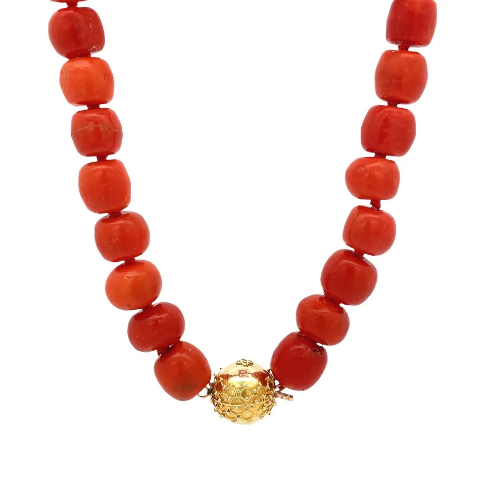 Vintage Red Coral Necklace with 14K Gold Clasp