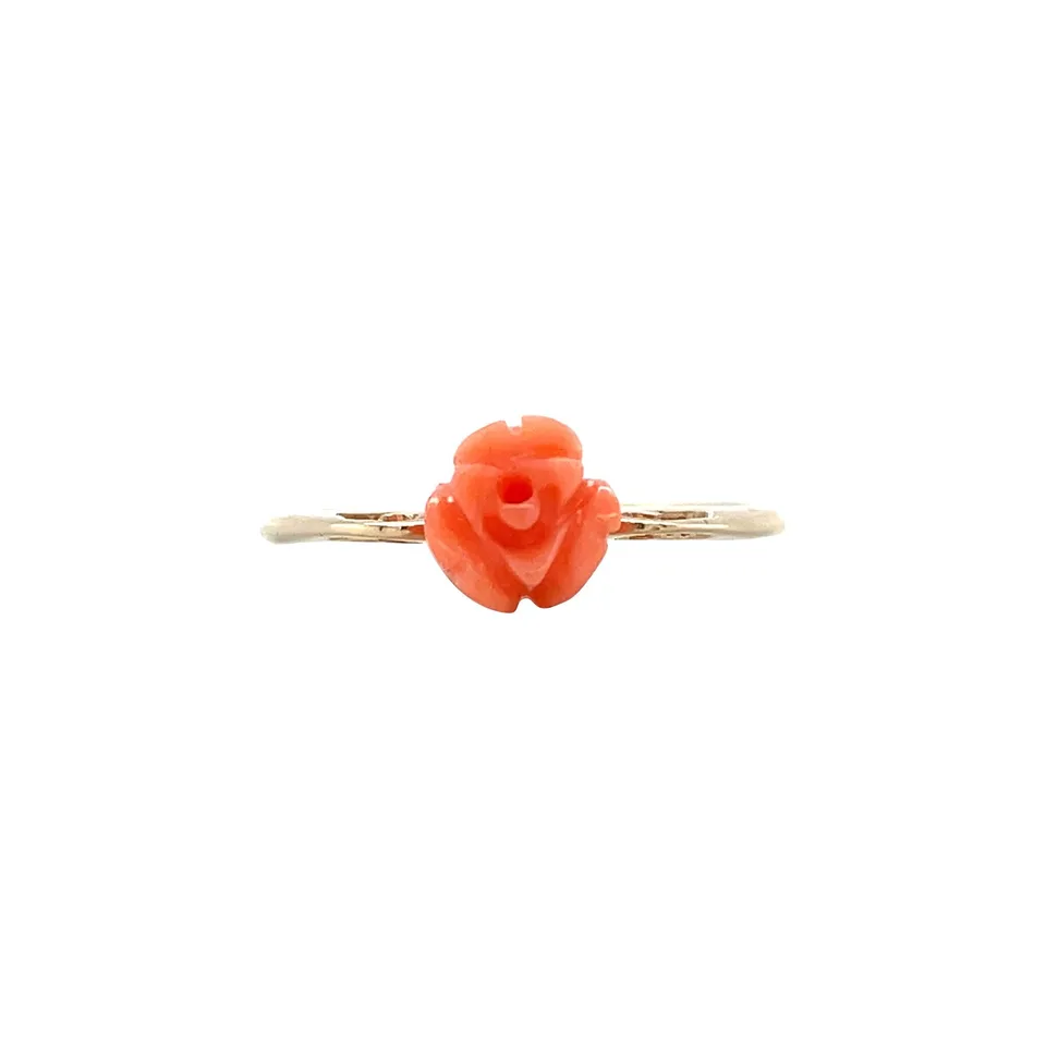 Vintage 14K Gold Rose Ring with Coral