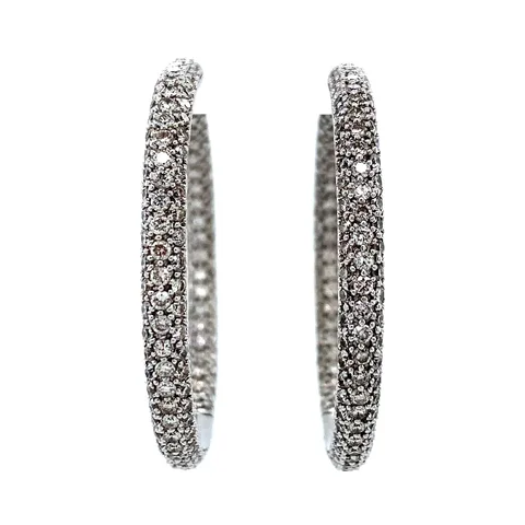 Vintage 18K White Gold Hoop Earrings with Diamond