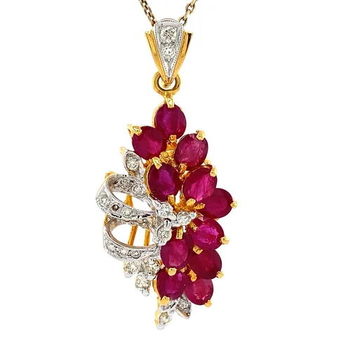 Vintage 14K Gold Pendant with Ruby and Diamond