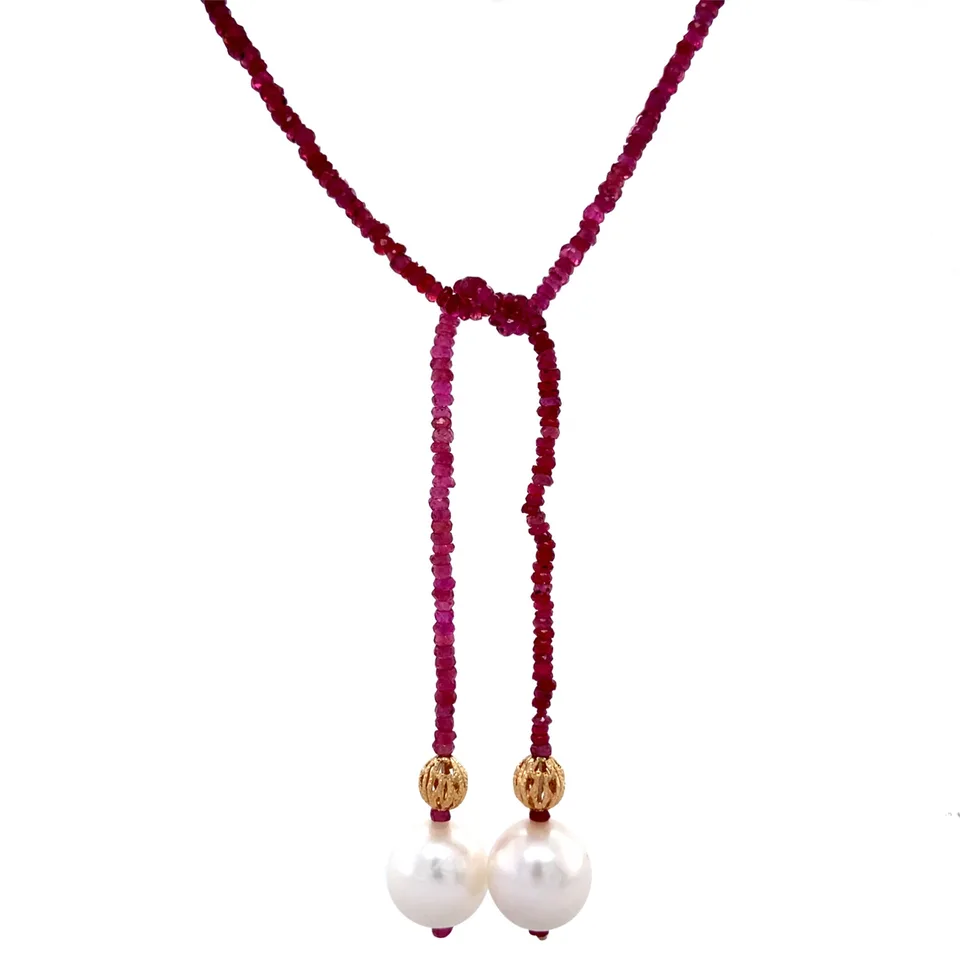 Vintage Ruby 14K Gold Necklace with Pearl