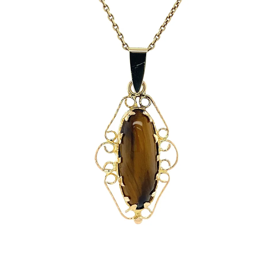 Vintage 14K Gold Pendant with Tiger's Eye