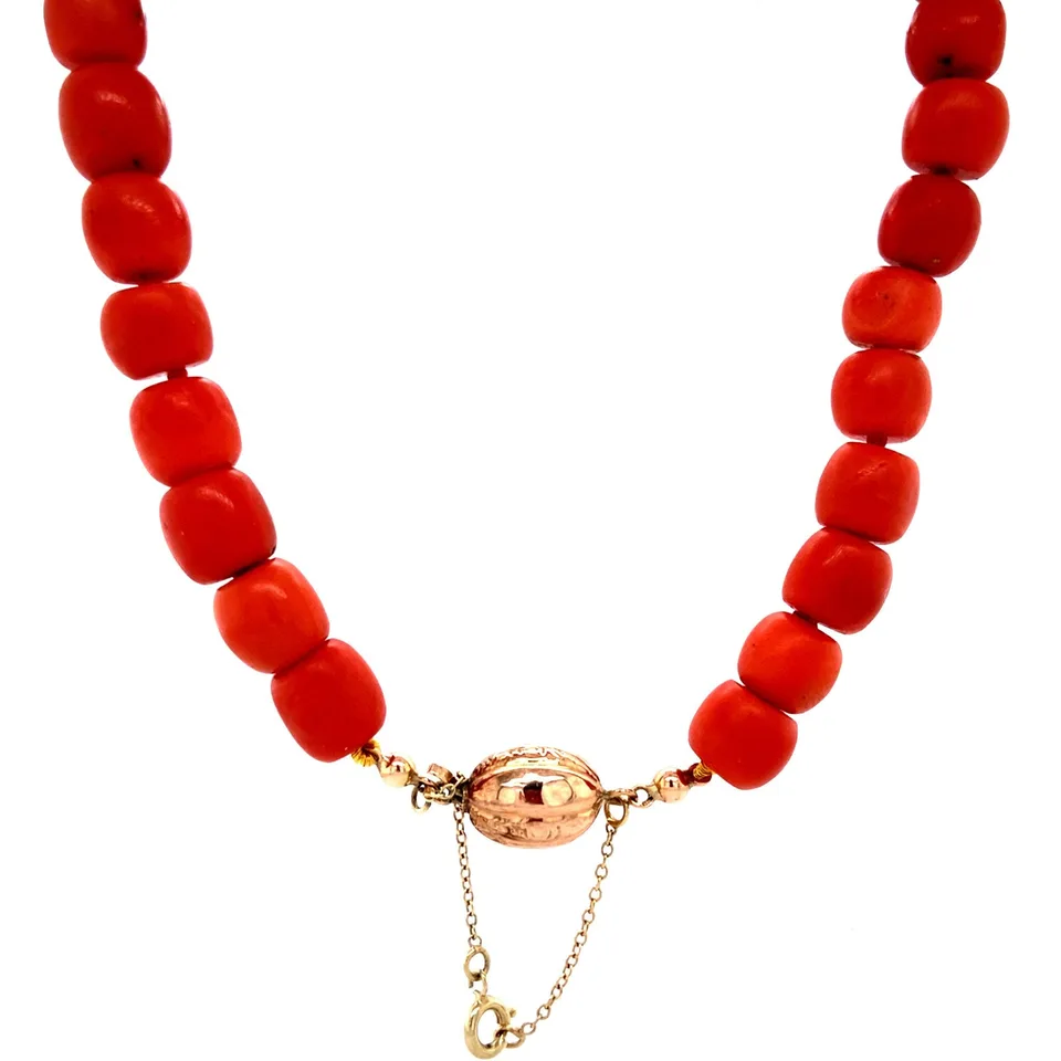 Vintage Red Coral Necklace with 14K Gold Clasp 47 cm