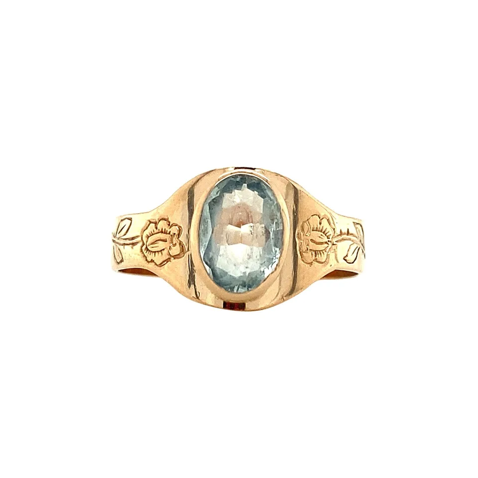 Vintage 14K Gold Ring with Blue Glass