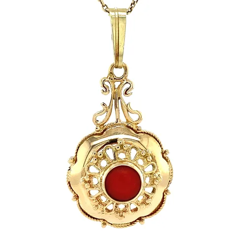 Vintage 14K Gold Pendant with Red Coral