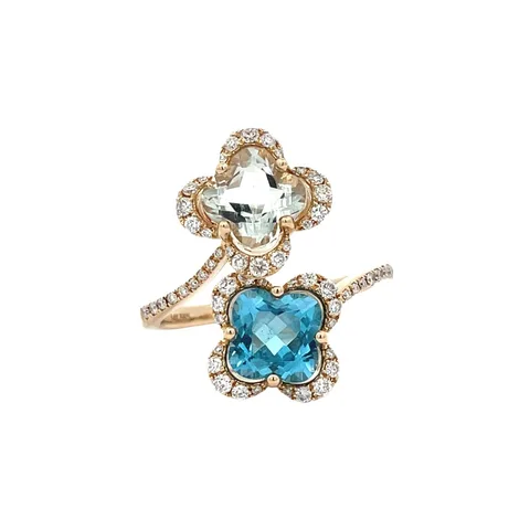 Vintage 14K Gold Cluster Ring with Topaz and Prasiolite