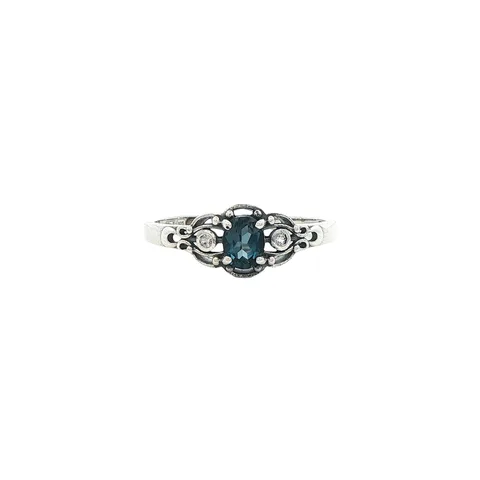 Vintage Sterling Silver Ring with Blue Topaz and White Sapphire