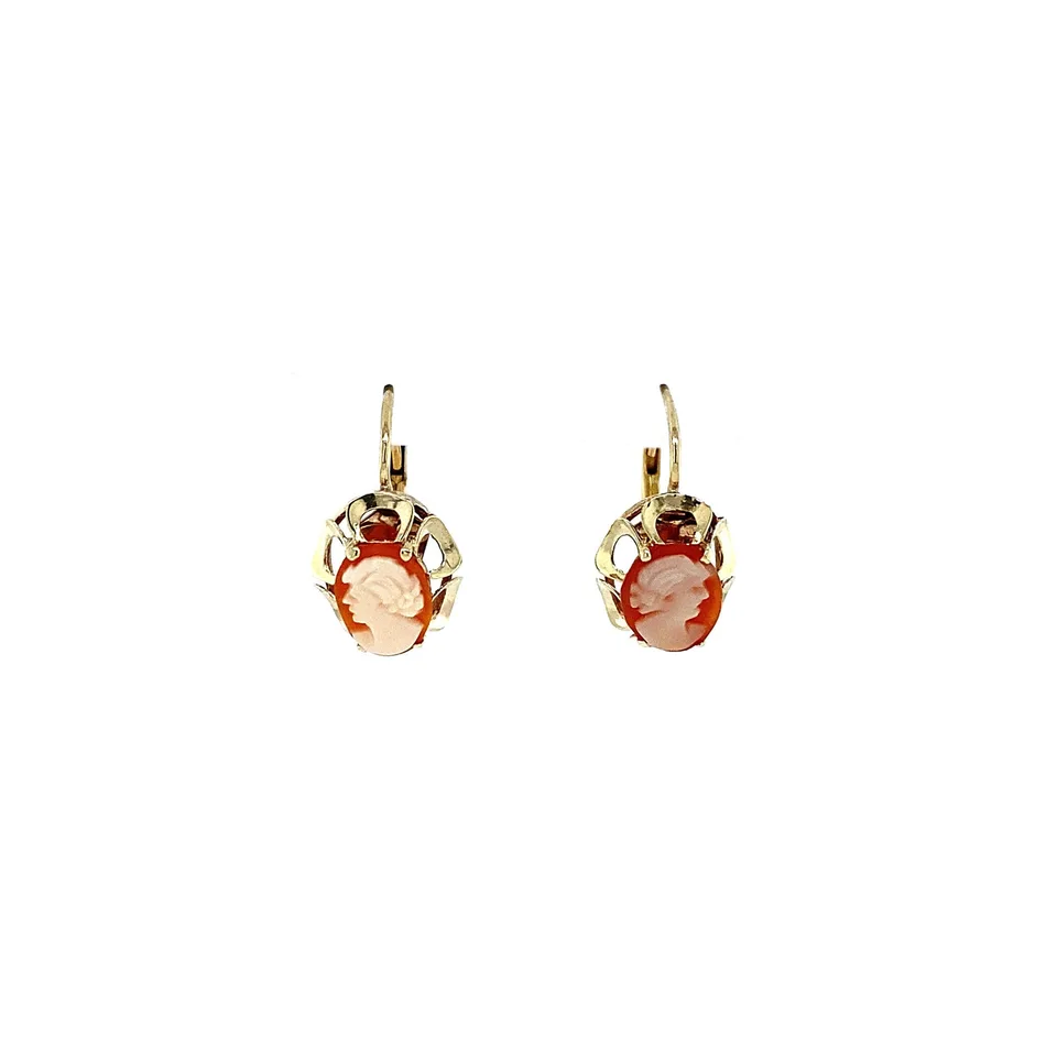 Vintage 8K Gold Drop Earrings with Cameo