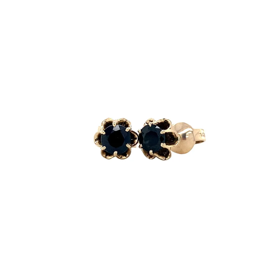 Vintage 14K Gold Solitaire Stud Earrings with Sapphire