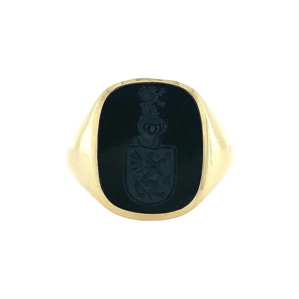 Vintage 14K Gold Signet Ring with Green Layered Stone