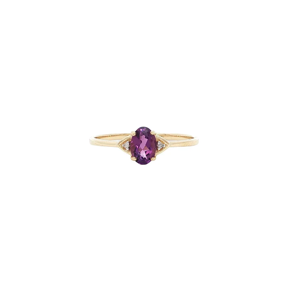 Vintage 9K Gold Ring with Amethyst and Diamond
