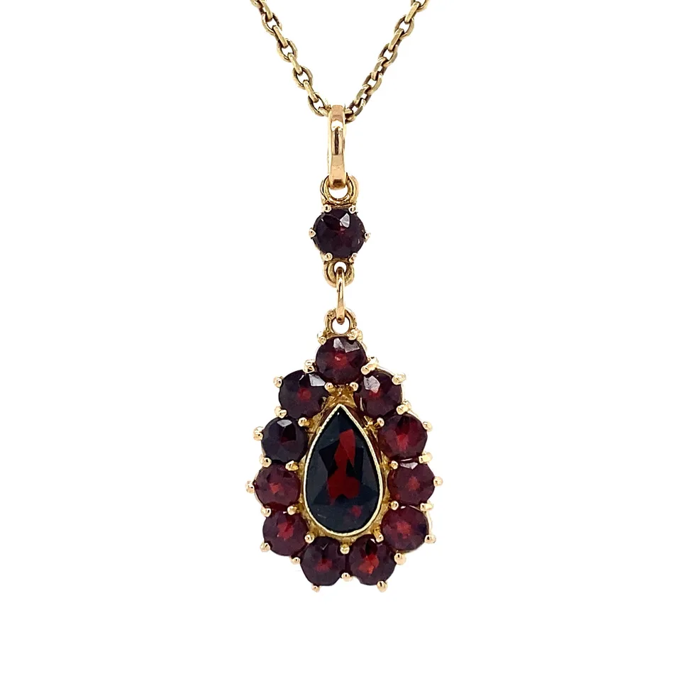 Vintage 14K Gold Cluster Pendant with Garnet