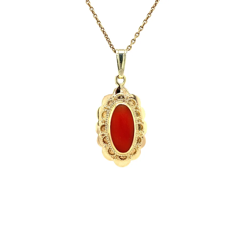 Vintage 14K Gold Pendant with Red Coral