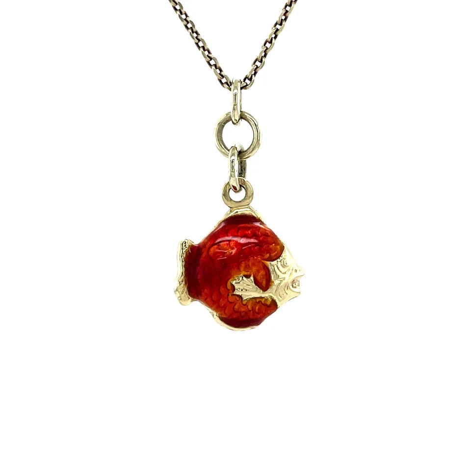 Vintage 14K Gold Fish Pendant with Enamel
