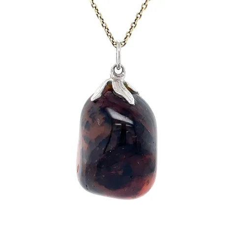 Vintage 14K White Gold Pendant with Banded Agate