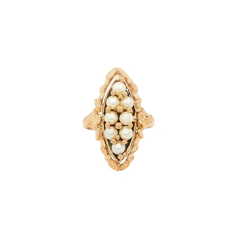 Vintage 18K Gold Spinning Ring with Pearl and Hematite