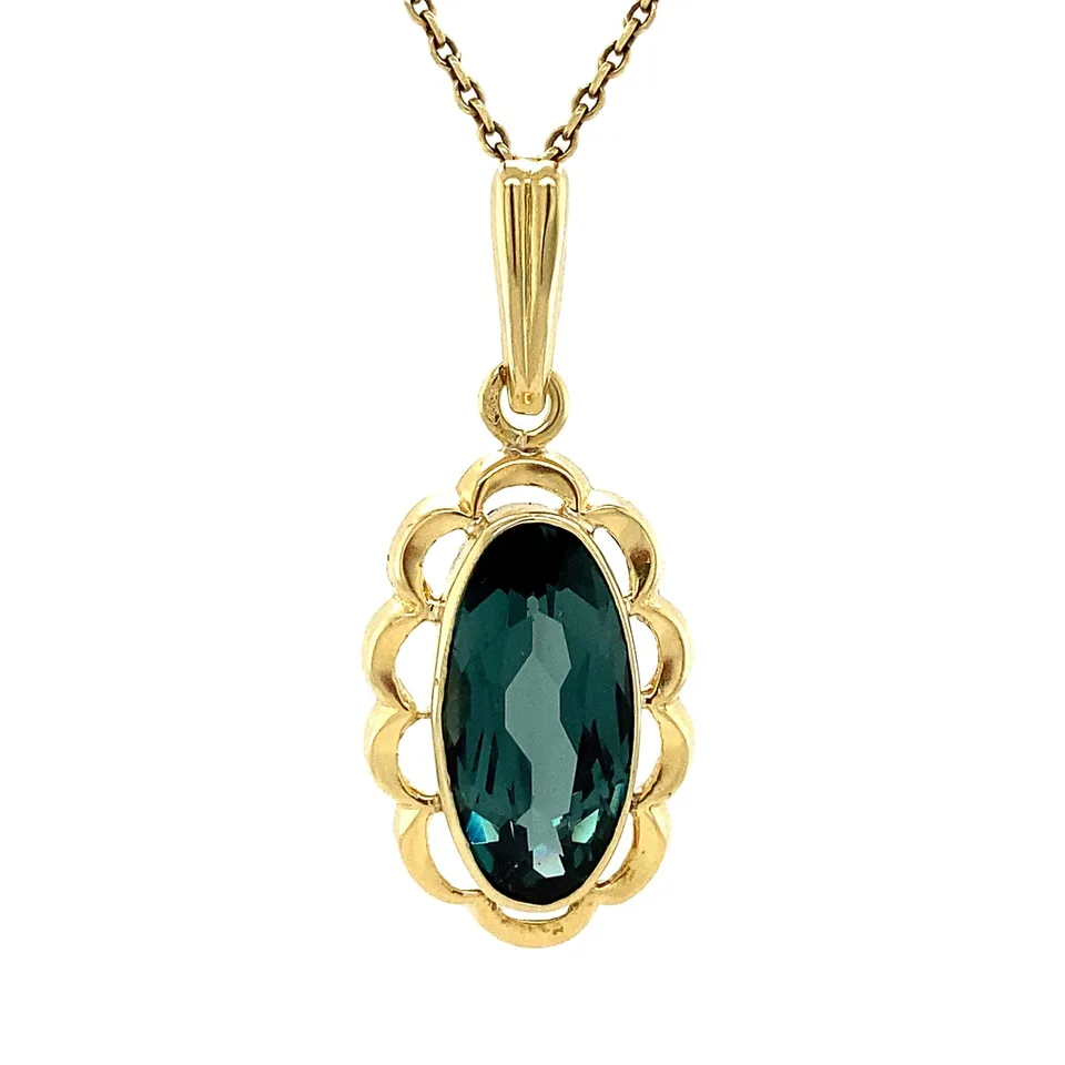 Vintage 14K Gold Pendant with Green Spinel