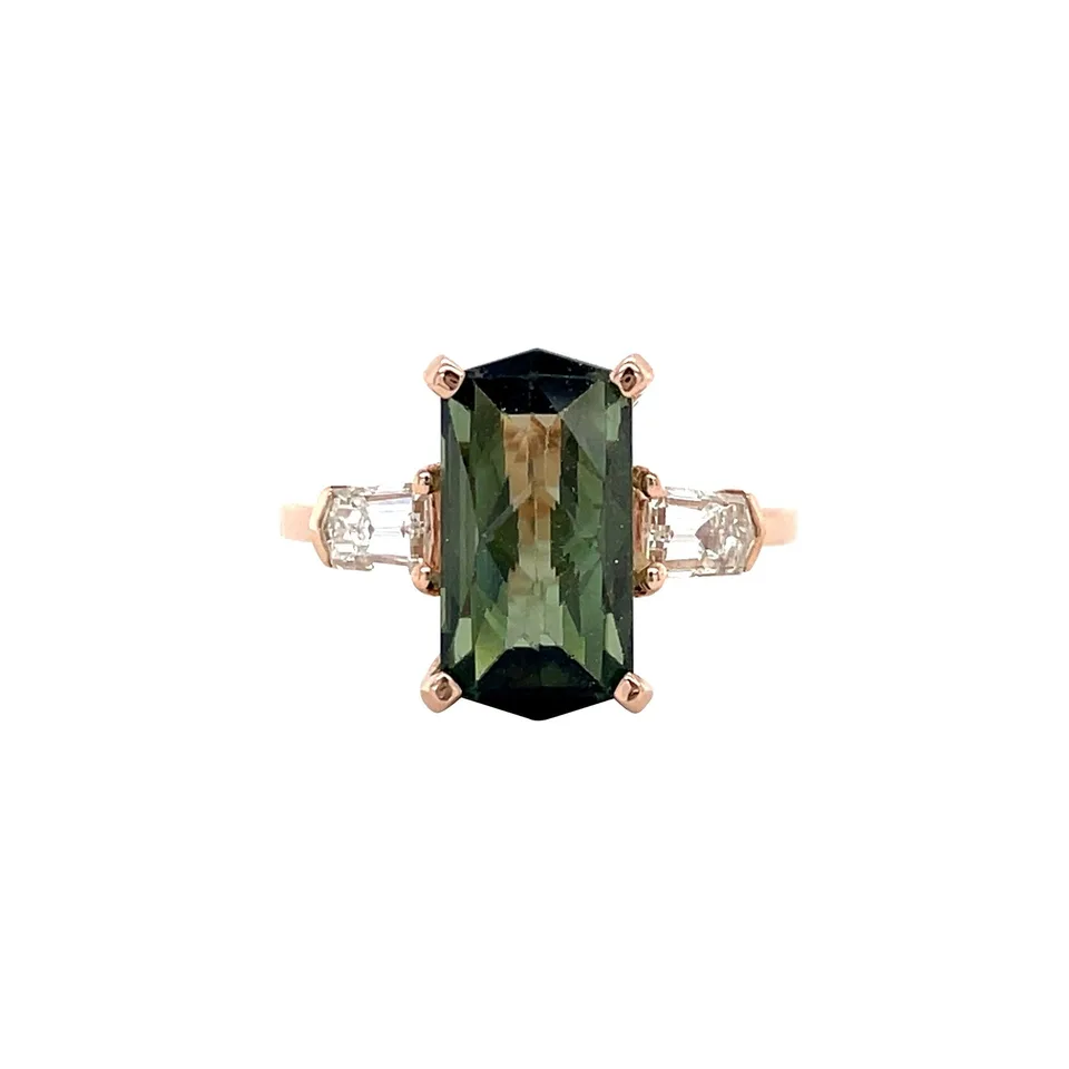 Vintage 18K Rose Gold Ring with Tourmaline and Diamond