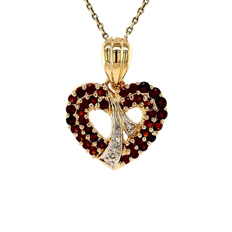Vintage 14K Gold Heart Pendant with Garnet and Diamond