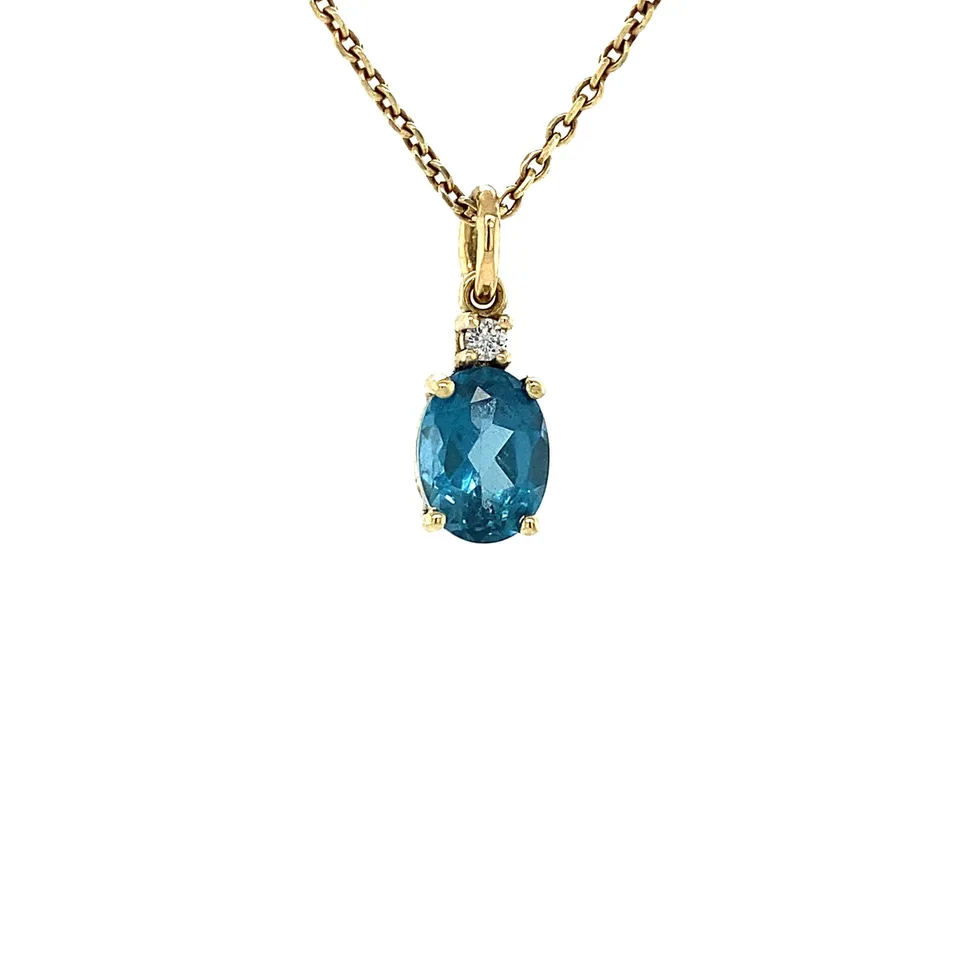 Vintage 14K Gold Pendant with Topaz and Diamond