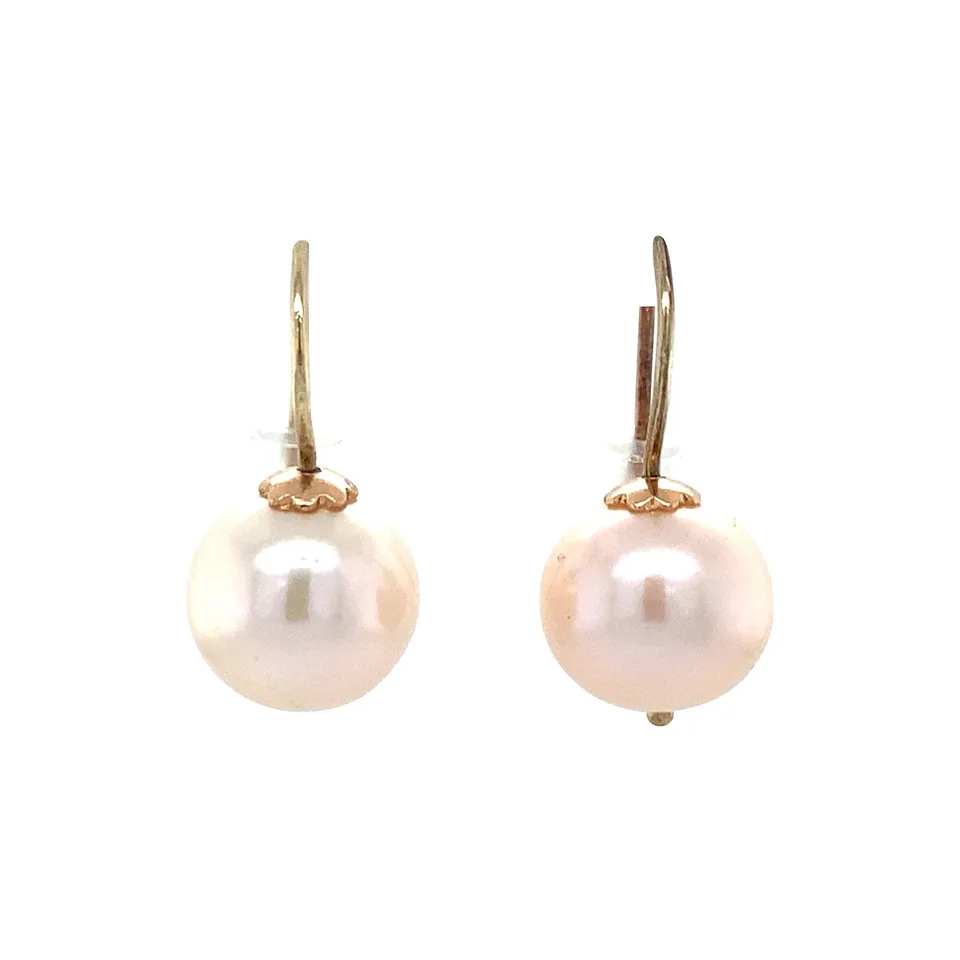 Vintage 14K Gold Drop Earrings with Pink Pearl