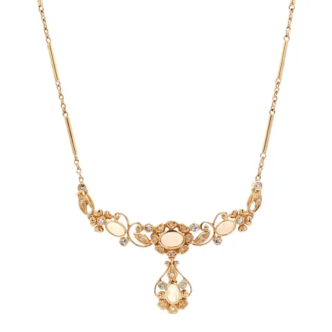 Vintage 18K Gold Necklace with Opal and Diamond