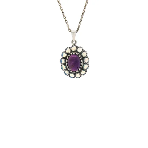 Vintage Sterling Silver Pendant with Opal and Amethyst