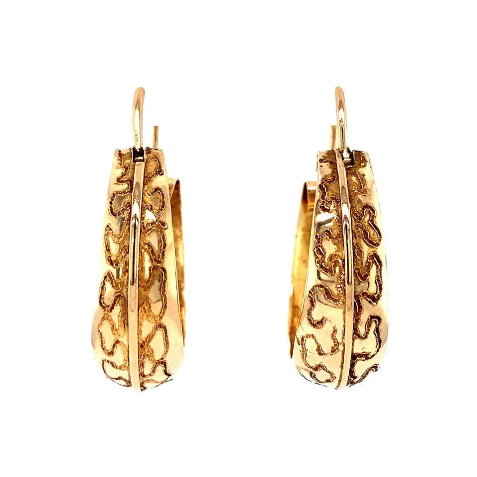 Vintage 18K Gold Fancy Hoop Earrings