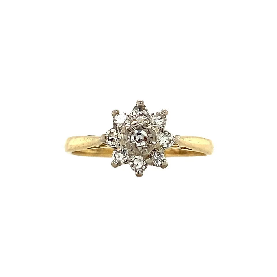 Vintage 18K Gold Cluster Ring with Diamond
