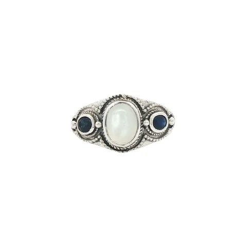 Vintage Sterling Silver Ring with Moonstone and Sapphire
