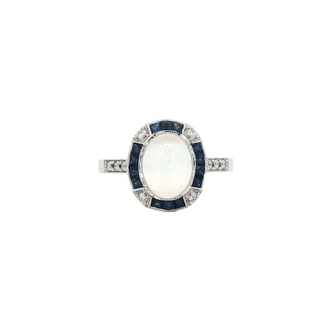 Vintage 14K Gold Ring with Moonstone, Sapphire and Diamond