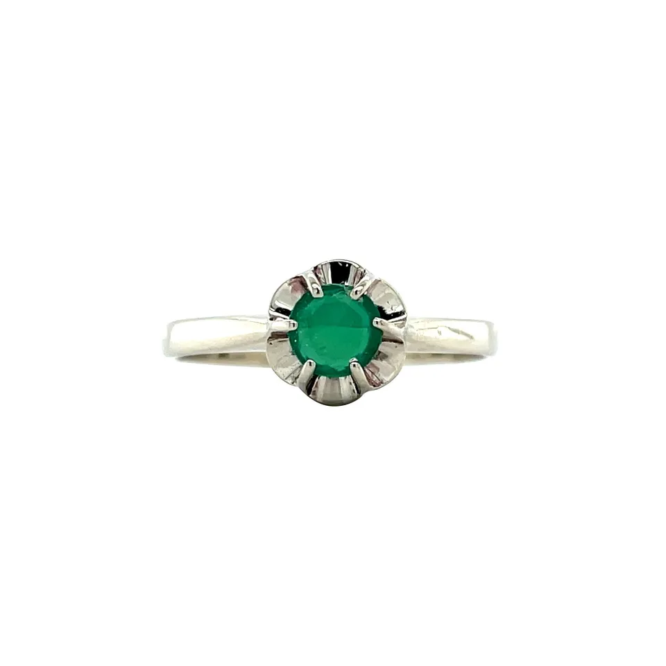 Vintage 14K White Gold Ring with Chalcedony