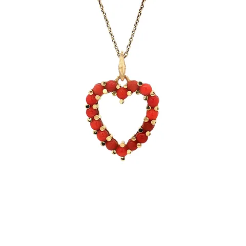 Vintage 18K Gold Heart Pendant with Red Coral