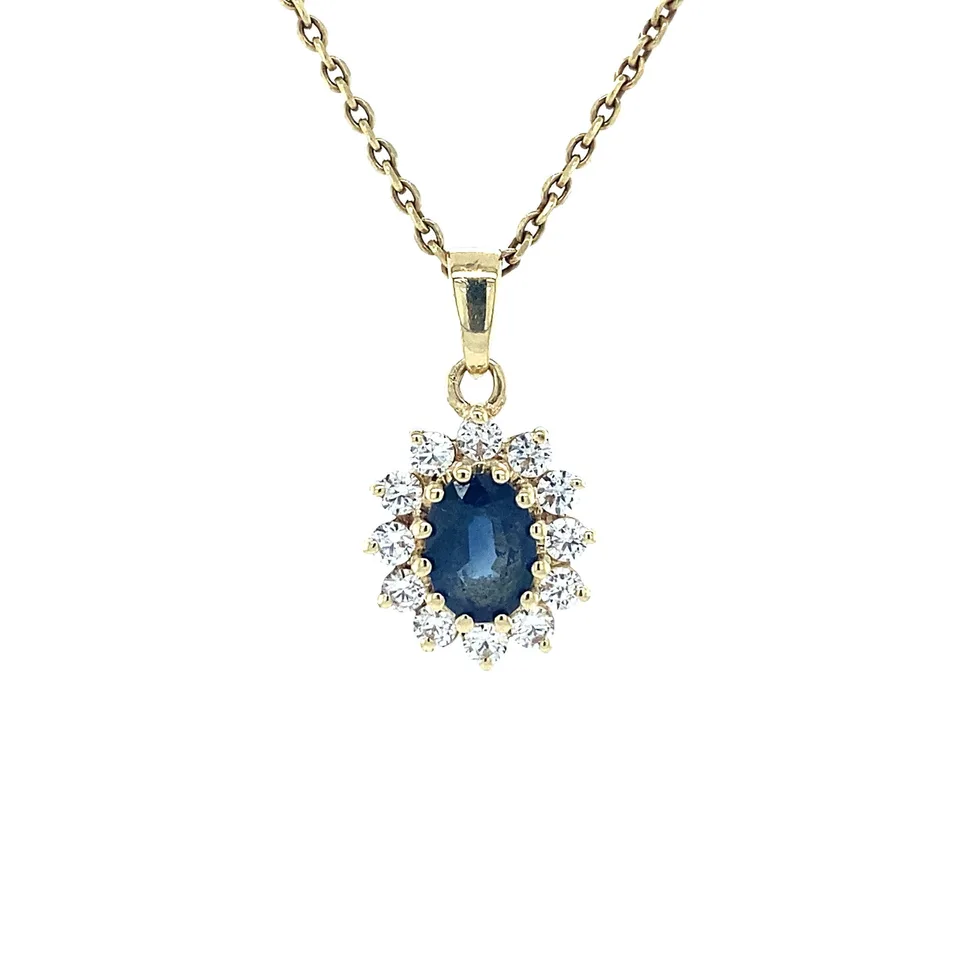 Vintage 14K Gold Cluster Pendant with Cubic Zirconia and Sapphire