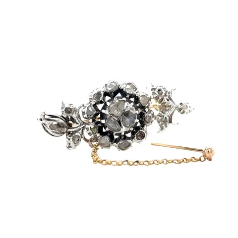 Vintage 14K Gold Cluster Brooch with Rose Cut Diamond