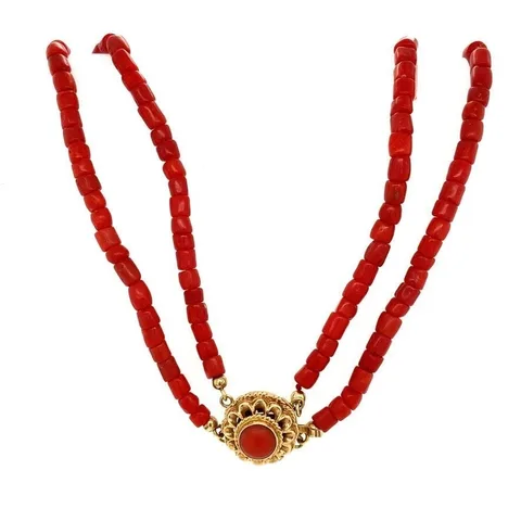 Vintage Red Coral Necklace with 14K Gold Decorative Clasp