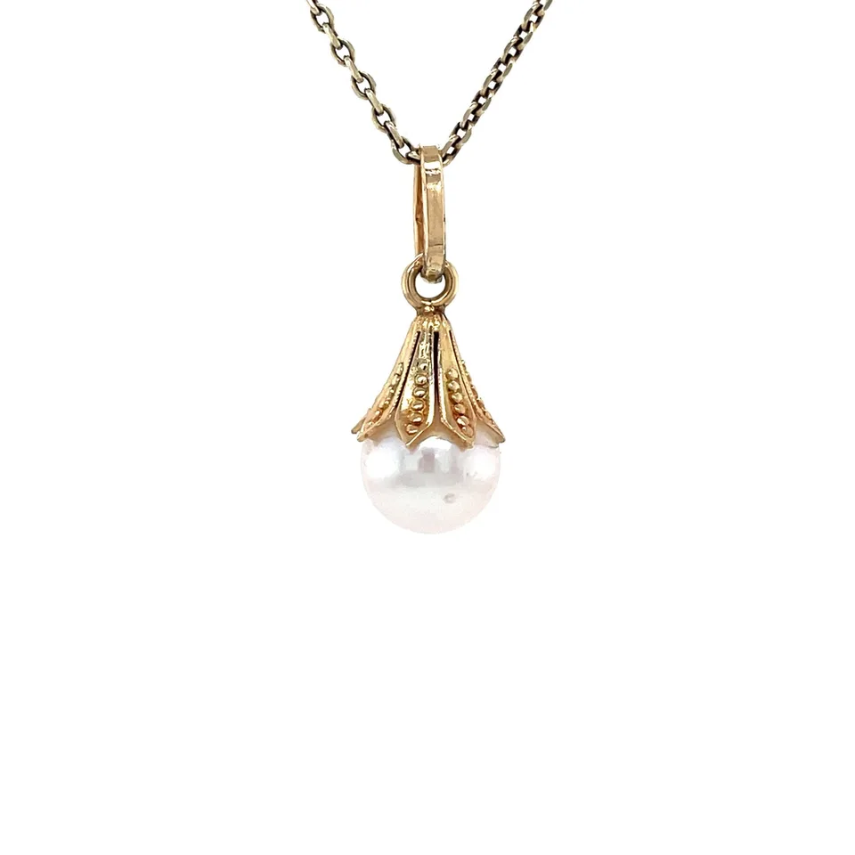 Vintage 14K Gold Pendant with Pearl