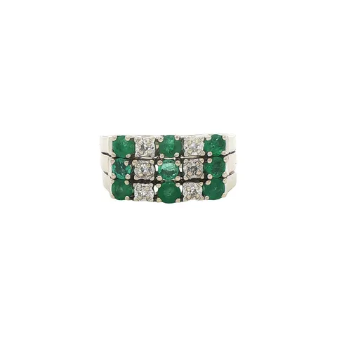 Vintage 14K White Gold Ring with Emerald and Diamond